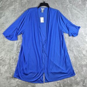 Catherines Swimsuit Cover Up Cardigan 1X 18/20W Blue Striped Lightweight NEW